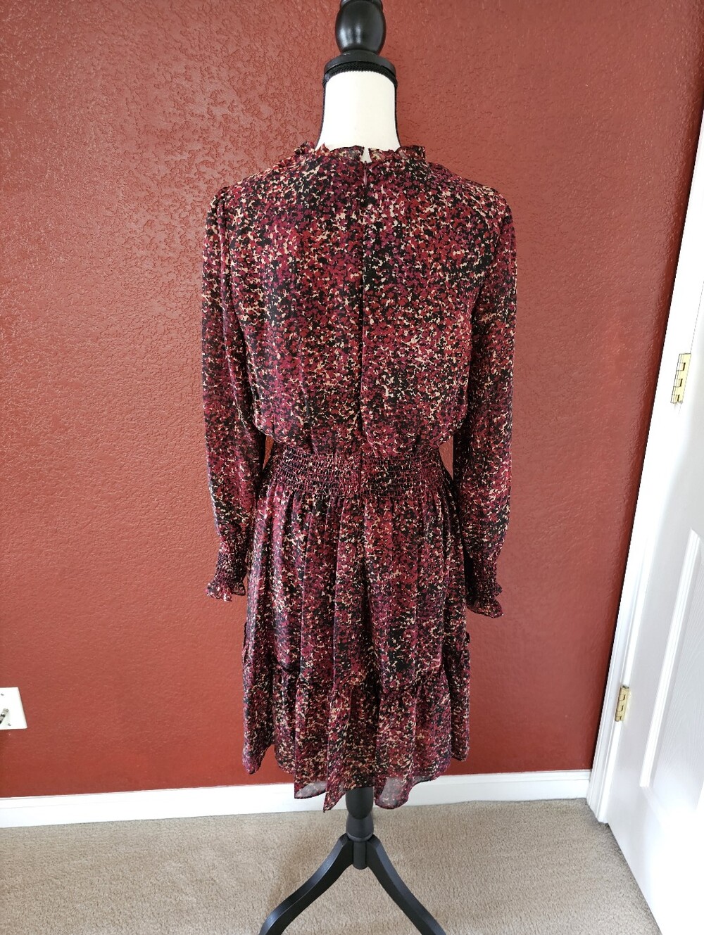 Taylor Burgundy Floral Long-Sleeve Smocked Waist Dress - Picture 5 of 9